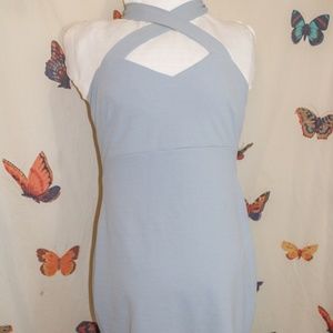 Blue Blush Size Large Light Blue Halter Top Bodycon Mini Dress